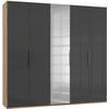 DREHTÜRENSCHRANK  in Eichefarben, Grau  - Chromfarben/Eichefarben, MODERN, Glas/Holzwerkstoff (250/236/58cm) - MID.YOU