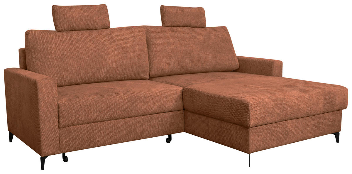 ECKSOFA Terracotta Struktur  - Terracotta/Schwarz, KONVENTIONELL, Textil/Metall (230/164cm) - Carryhome