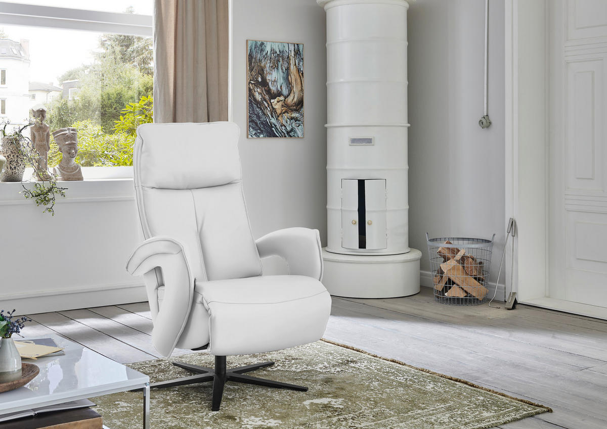RELAXSESSEL in Leder Weiss  - Weiss/Schwarz, Design, Leder/Metall (77/110/87cm) - Valdera
