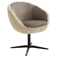 ARMLEHNSTUHL  in Hochflor Kombination Echtleder/Stoff pigmentiert  - Beige/Graubraun, Design, Leder/Textil (65/81/61cm) - Koinor