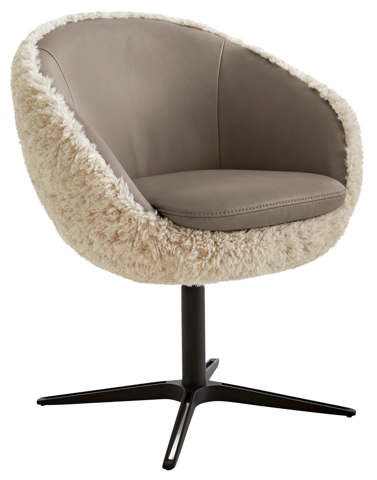 ARMLEHNSTUHL  in Hochflor Kombination Echtleder/Stoff pigmentiert  - Beige/Graubraun, Design, Leder/Textil (65/81/61cm) - Koinor