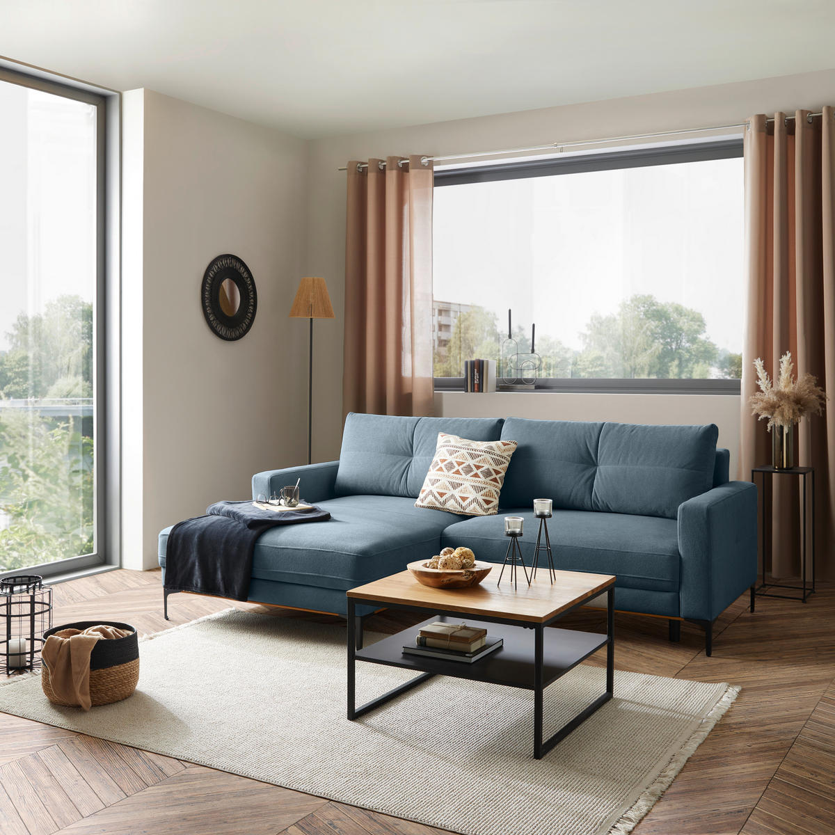 ECKSOFA in Hellblau  - Schwarz/Hellblau, Modern, Textil/Metall (162/238cm) - Ondega