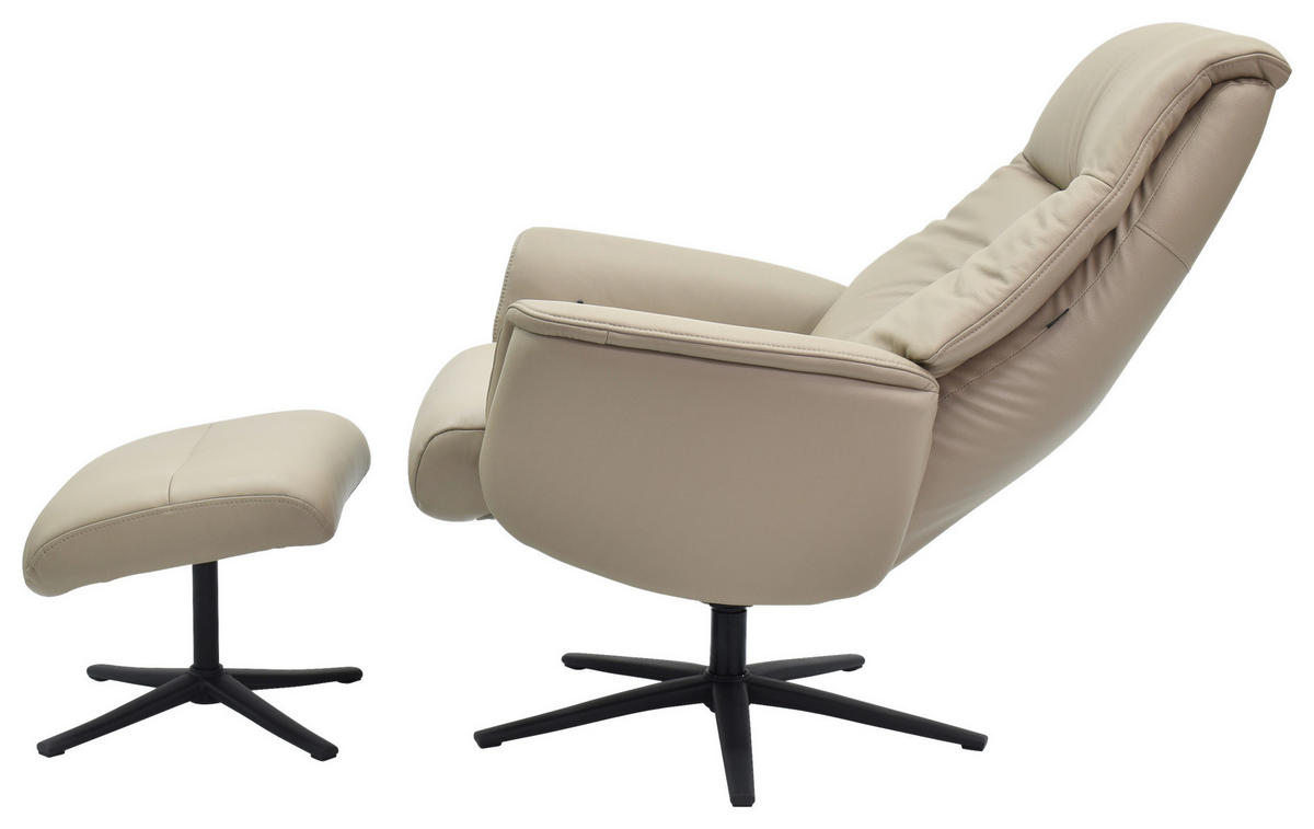 RELAXSESSELSET RELAVO Lederlook Echtleder Hocker    - Schwarz/Grau, Design, Leder/Textil (72/109/86/111/81cm) - Livetastic