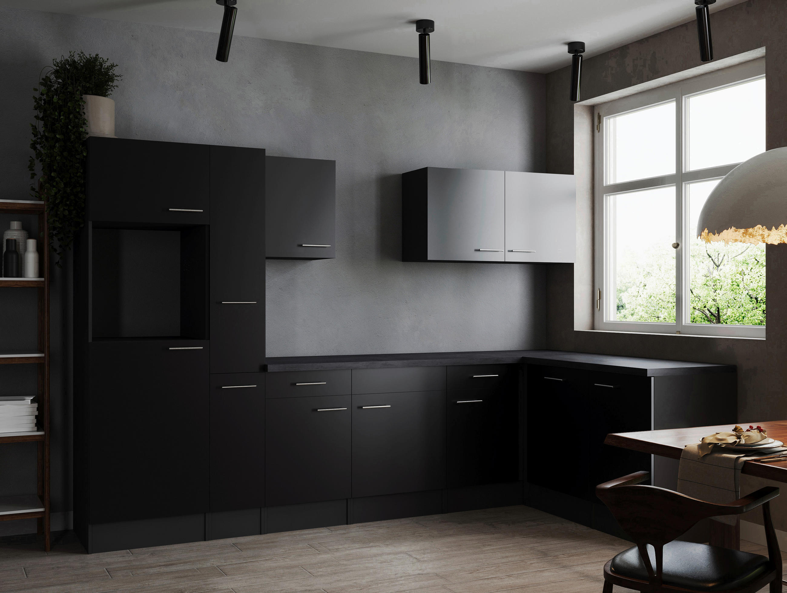 ECKKÜCHE 310/172 cm  in Grau, Schwarz  - Silberfarben/Schwarz, Design, Holzwerkstoff/Metall (310/172cm) - Respekta