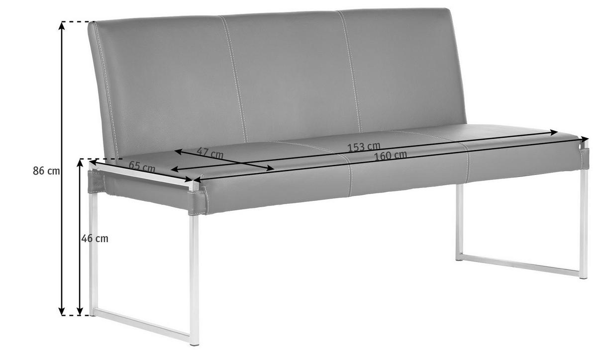 SITZBANK in Metall, Leder Grau  - Grau, Design, Leder/Metall (160/86/153cm) - Bert Plantagie
