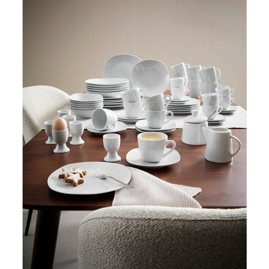 Thumbnail - Novel Kombiservice Ascona, Weiß, Keramik, 62-teilig, Uni, 200 ml,200 ml,220 ml,270 ml,100 ml,370 ml,360 ml, Lfgb, lebens...