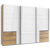 SCHWEBETÜRENSCHRANK 300/216/65 cm 3-türig Weiß, Eichefarben  - Chromfarben/Eichefarben, MODERN, Holzwerkstoff (300/216/65cm) - MID.YOU