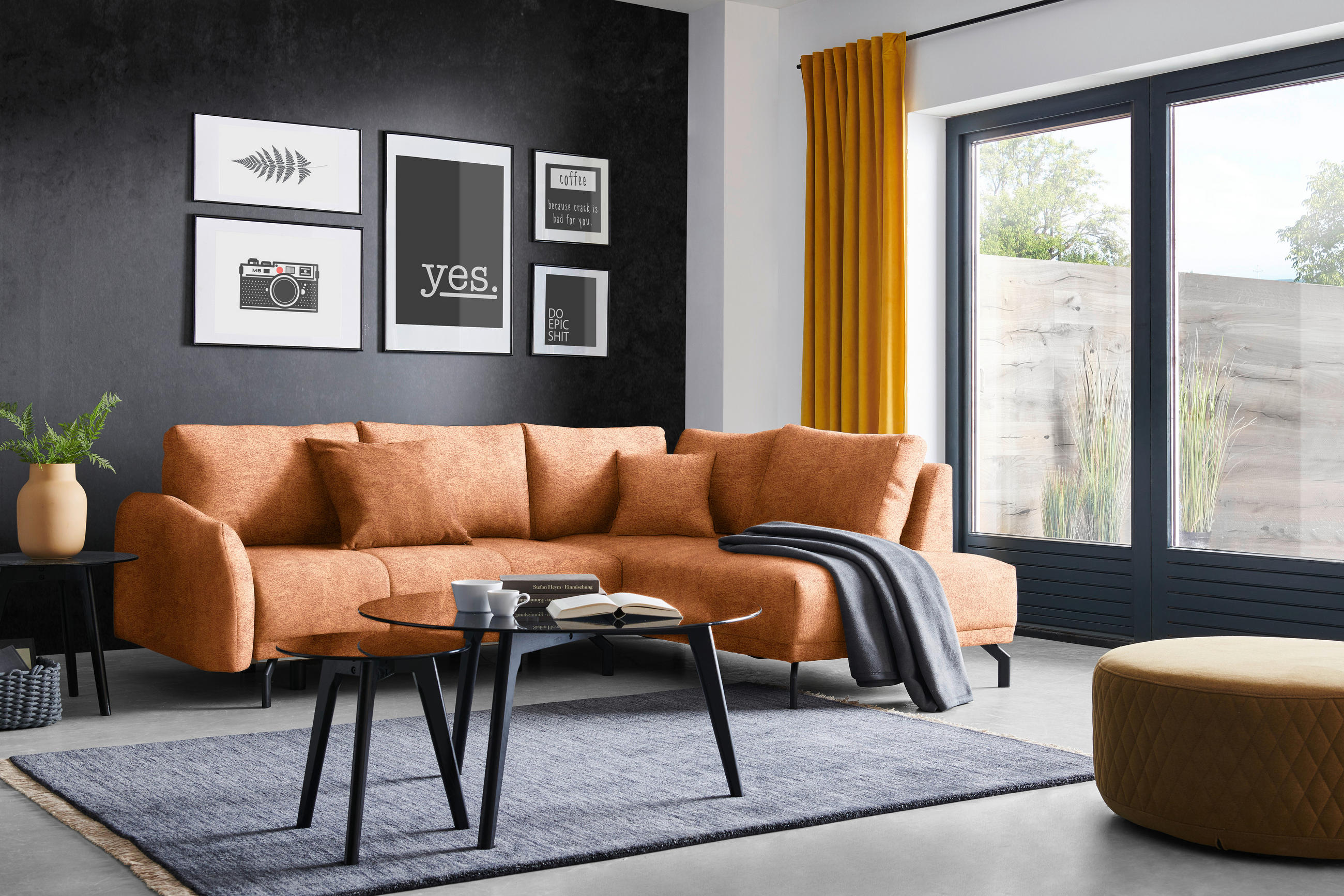 ECKSOFA in Webstoff Rostfarben  250/191 cm  - Rostfarben/Schwarz, Design, Textil/Metall (250/191cm) - Carryhome