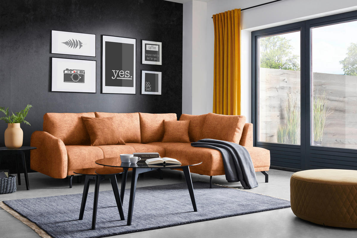 ECKSOFA in Webstoff Rostfarben  250/191 cm  - Rostfarben/Schwarz, Design, Textil/Metall (250/191cm) - Carryhome