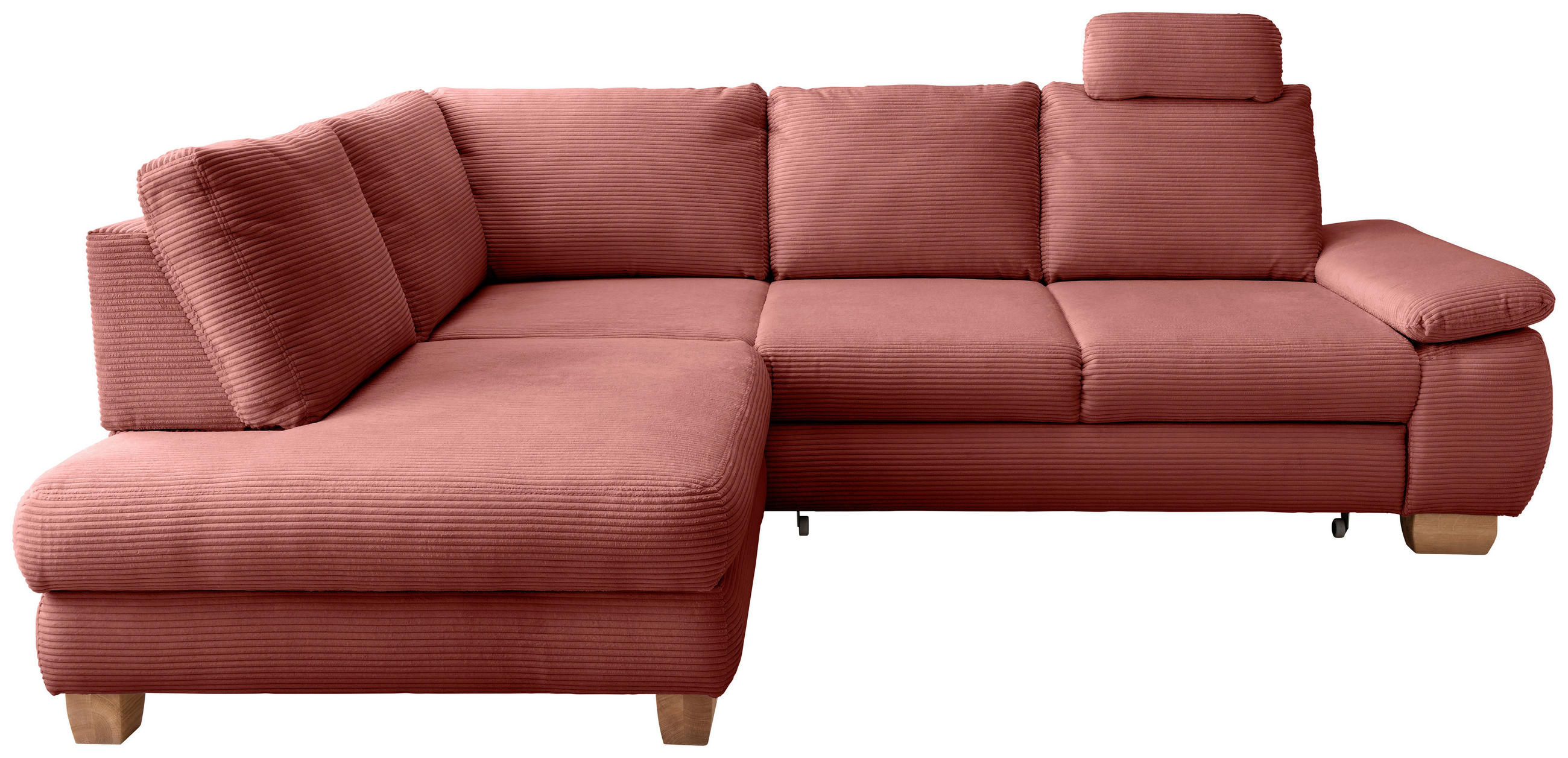 ECKSCHLAFSOFA Cord Koralle  - Wildeiche/Koralle, MODERN, Holz/Textil (206/261cm) - Livetastic