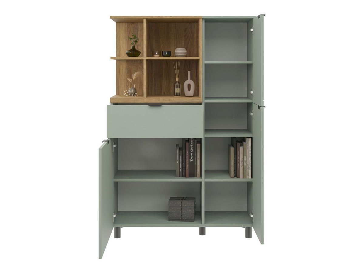 HIGHBOARD Eichefarben, Salbeigrün  95,3/146,2/37 cm  - Eichefarben/Salbeigrün, Modern, Holzwerkstoff/Metall (95,3/146,2/37cm) - Carryhome