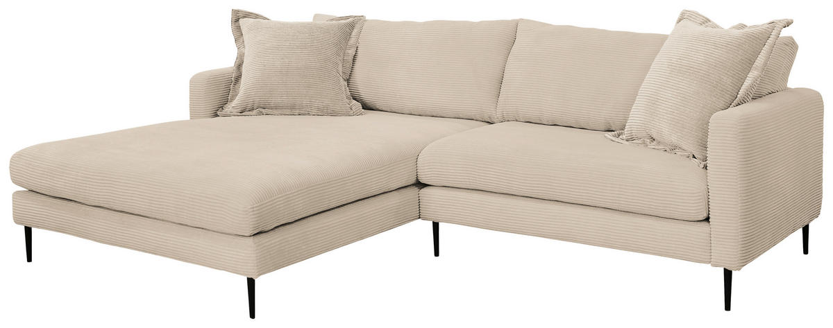 ECKSOFA in Cord Creme  - Creme/Schwarz, Design, Textil/Metall (193/268cm) - P & B