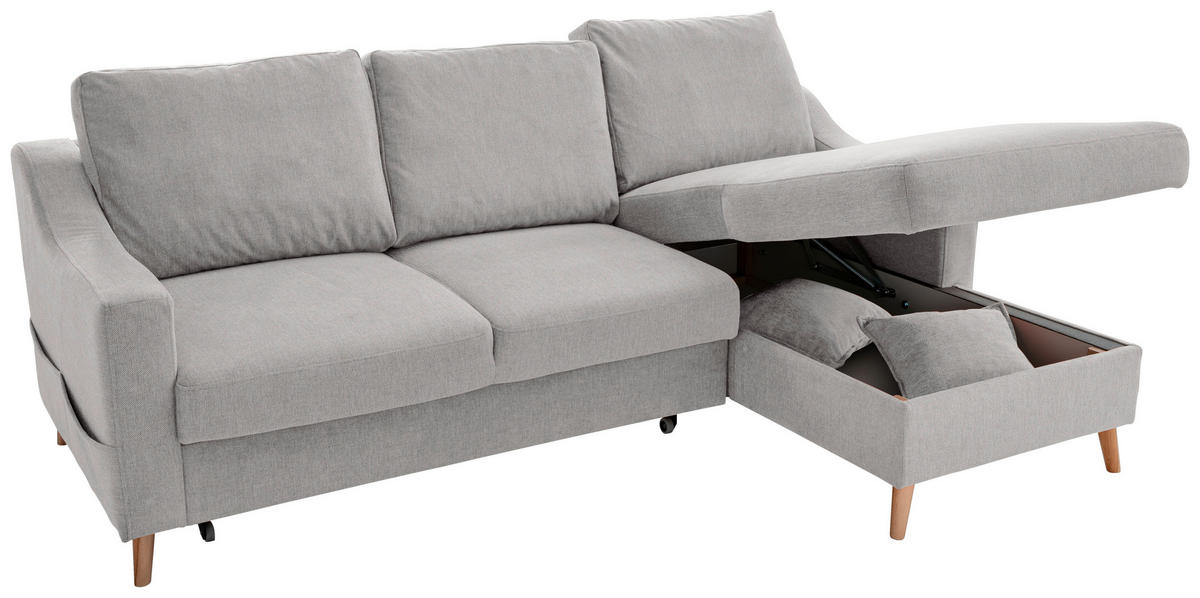 ECKSOFA in Chenille Grau  - Naturfarben/Grau, MODERN, Holz/Textil (228/150cm) - Livetastic