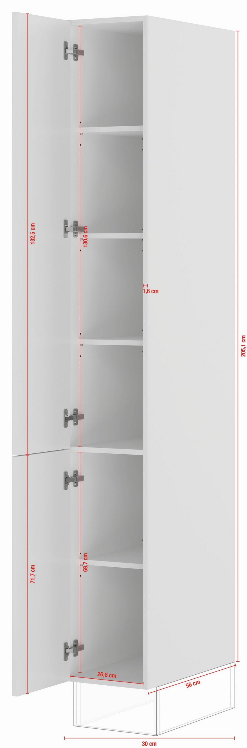 GESCHIRRSCHRANK 30/220,6/57,6 cm  in Weiß  - Edelstahlfarben/Weiß, Basics, Holzwerkstoff/Metall (30/220,6/57,6cm) - Impuls