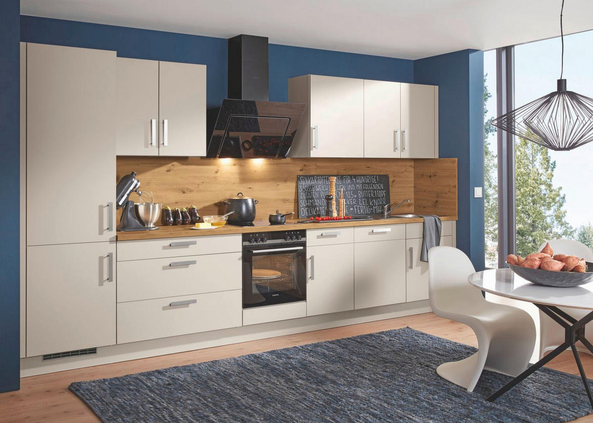 KÜCHENLEERBLOCK 401,5 cm   in Eichefarben, Beige  - Edelstahlfarben/Eichefarben, KONVENTIONELL, Holzwerkstoff/Metall (401,5cm) - Burger