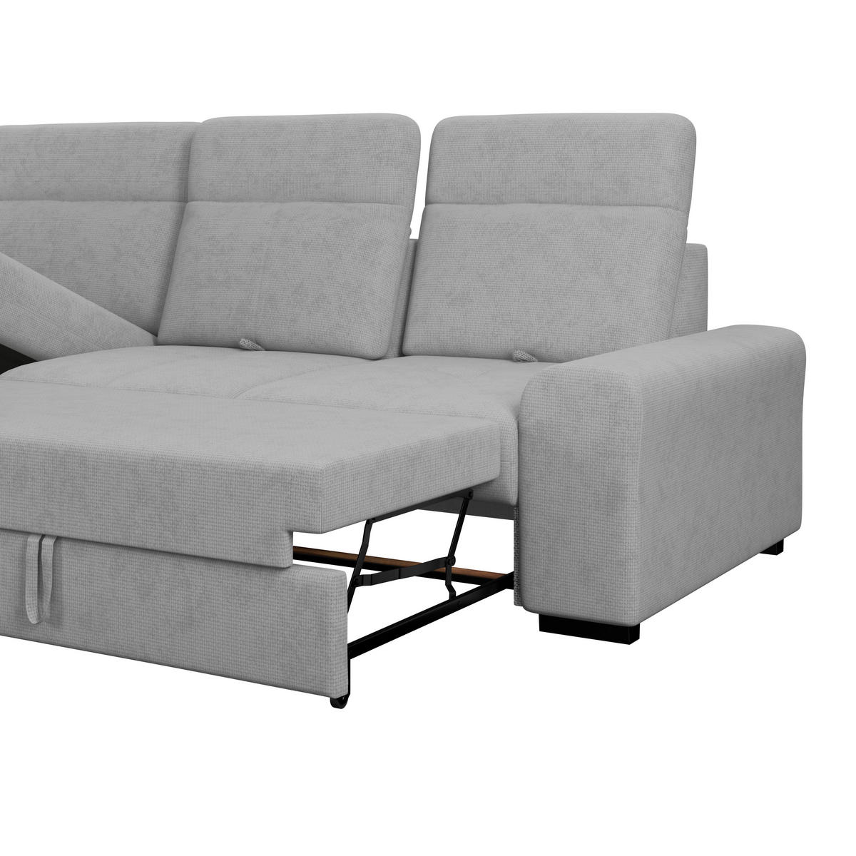 ECKSOFA Grau Chenille Rücken echt, Kopfteilverstellung  - Schwarz/Grau, KONVENTIONELL, Holz/Textil (203/286cm) - MID.YOU