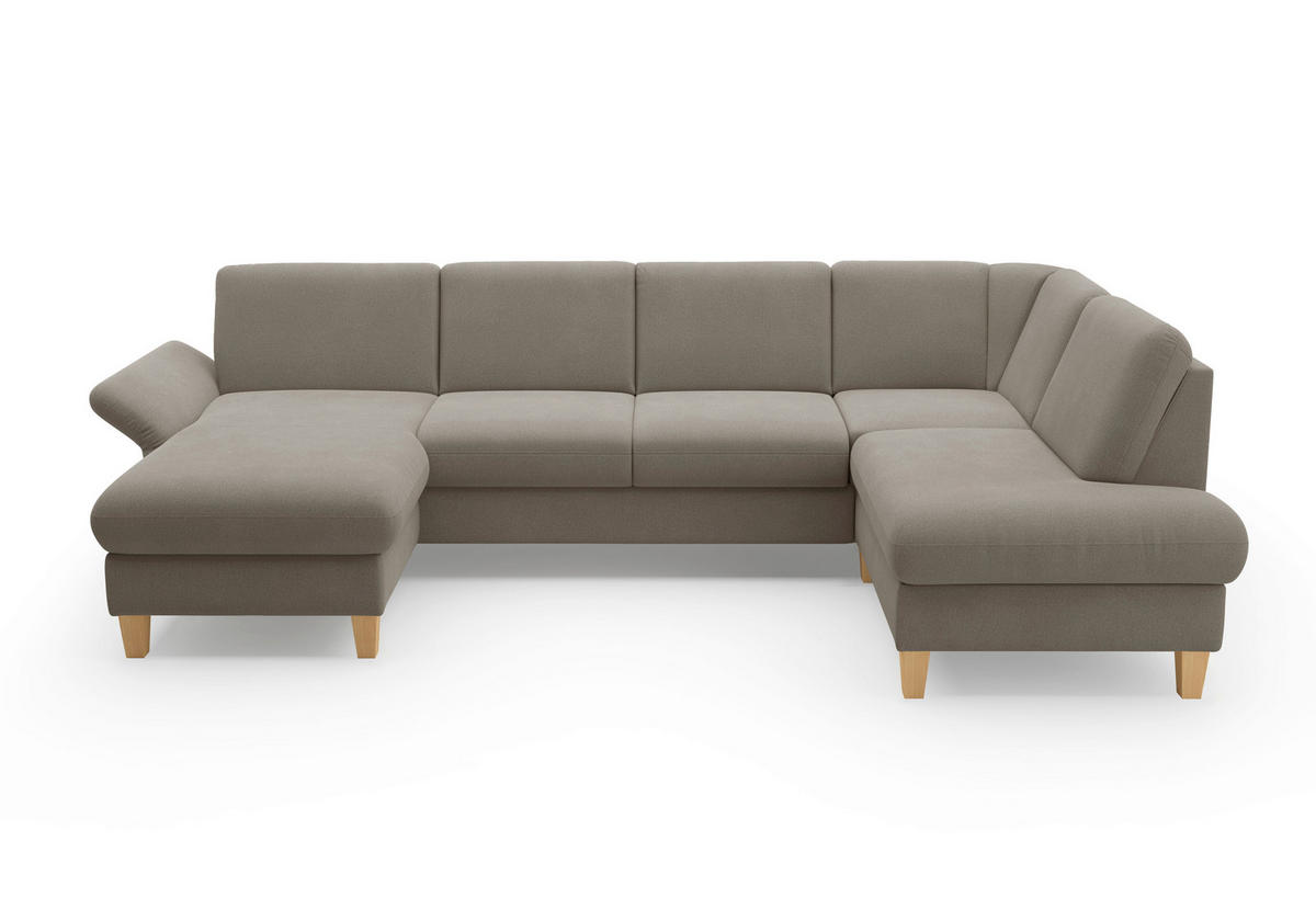 WOHNLANDSCHAFT Schlammfarben Flachgewebe  - Schlammfarben/Eichefarben, KONVENTIONELL, Holz/Textil (164/314/195cm) - Sit & More