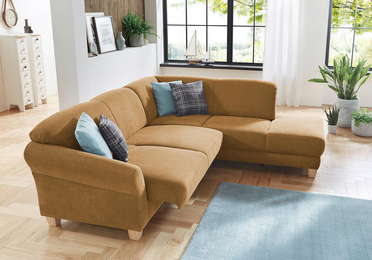 ECKSOFA in Flachgewebe Senfgelb  - Senfgelb/Naturfarben, Konventionell, Holz/Textil (257/212cm) - Sit & More