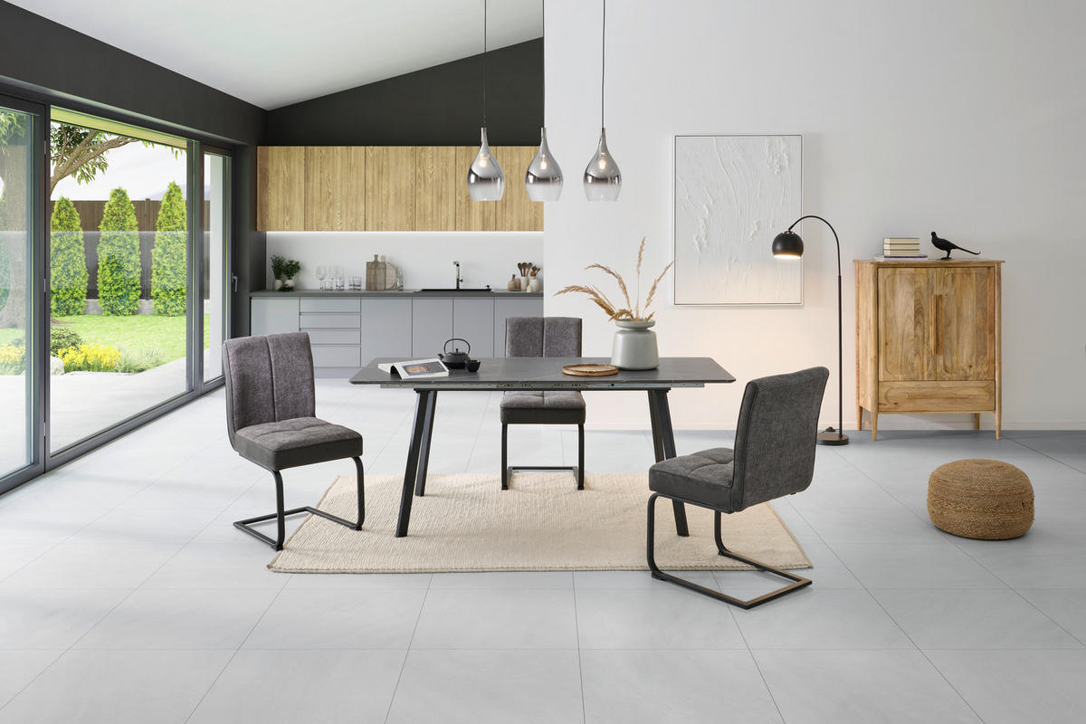 ESSTISCH Grau rechteckig  ausziehbar  - Schwarz/Grau, KONVENTIONELL, Holzwerkstoff/Metall (140/180/75/80cm) - MID.YOU