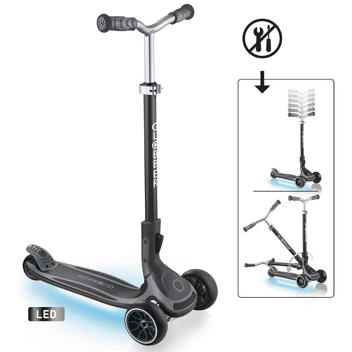 KINDERSCOOTER ULTIMUM LIGHTS  - Grau, Basics, Kunststoff/Metall (63/39,5/101cm) - GLOBBER