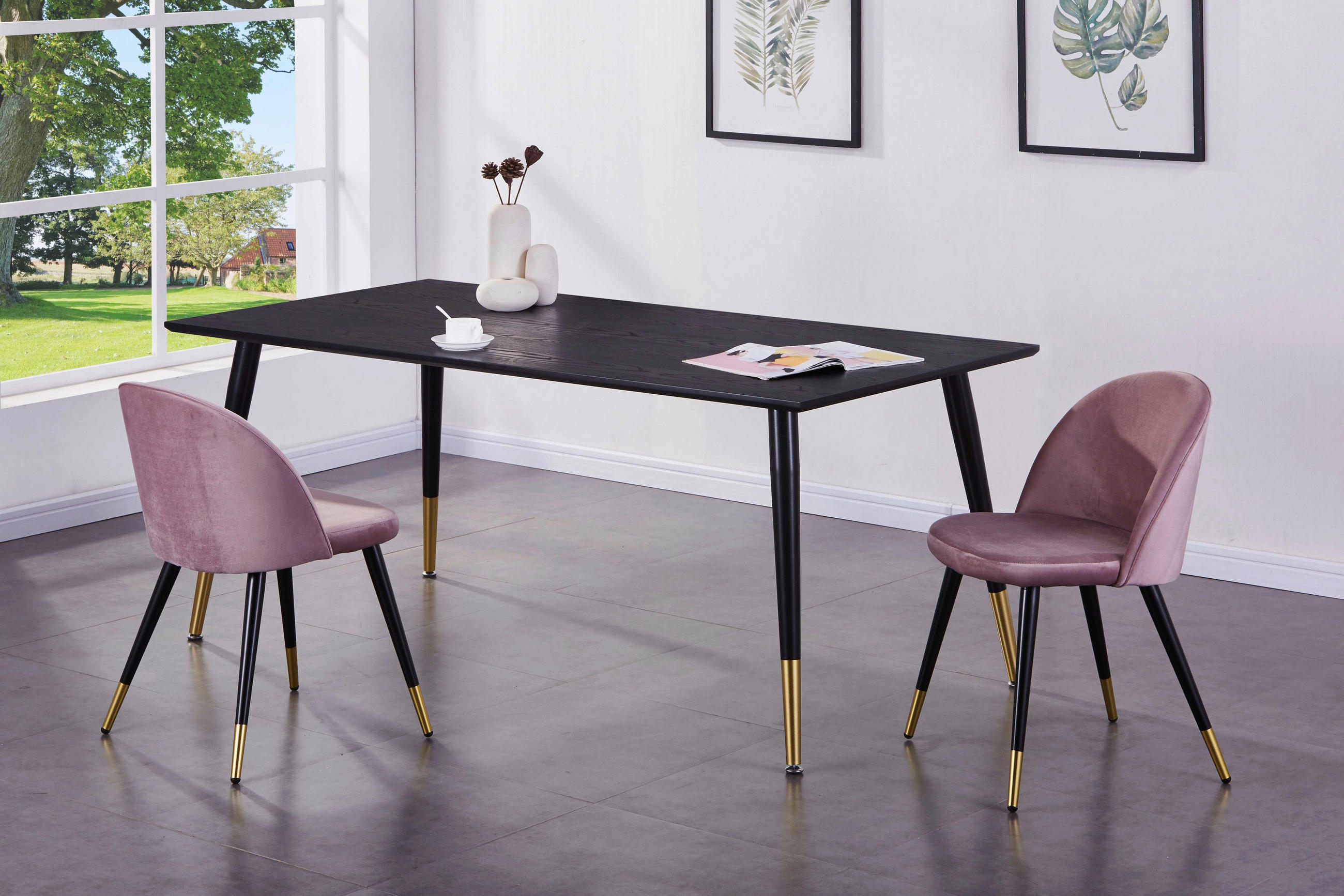ESSTISCH furniert rechteckig Schwarz, Messingfarben  - Messingfarben/Schwarz, Design, Holzwerkstoff/Metall (180/90/75cm) - Livetastic