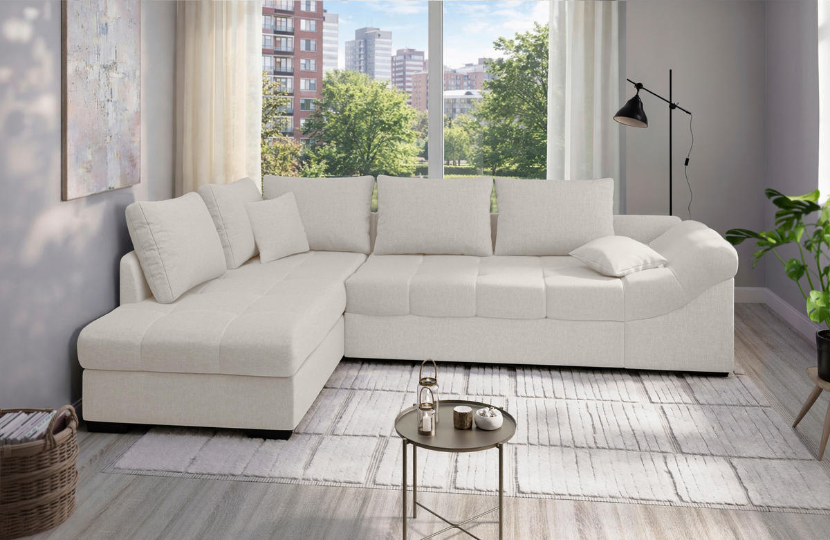 ECKSCHLAFSOFA Alvito in Mikrofaser Weiß  - Schwarz/Weiß, MODERN, Holz/Textil (202/298cm) - MID.YOU