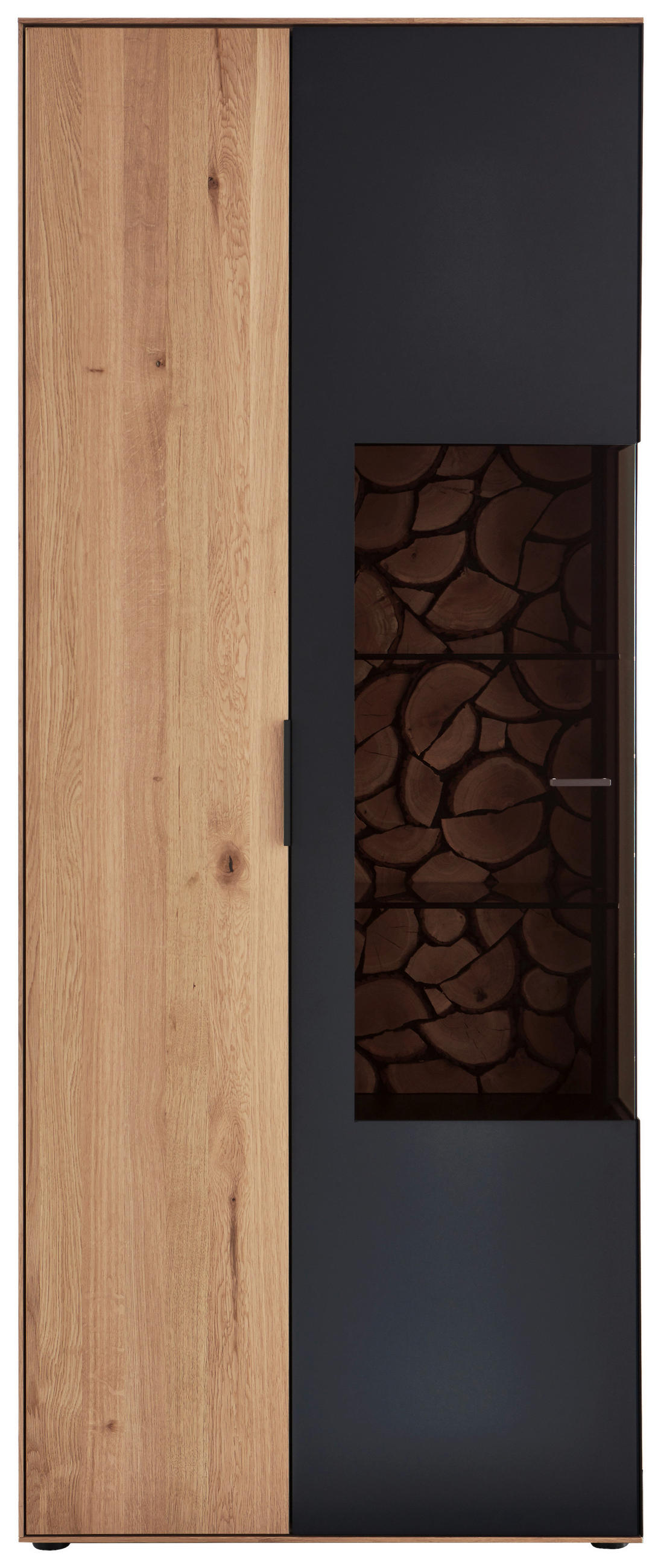 VITRINE  in massiv Wildeiche Schwarz, Wildeiche - Wildeiche/Schwarz, Design, Glas/Holz (79,5/195,9/37,1cm) - Valdera