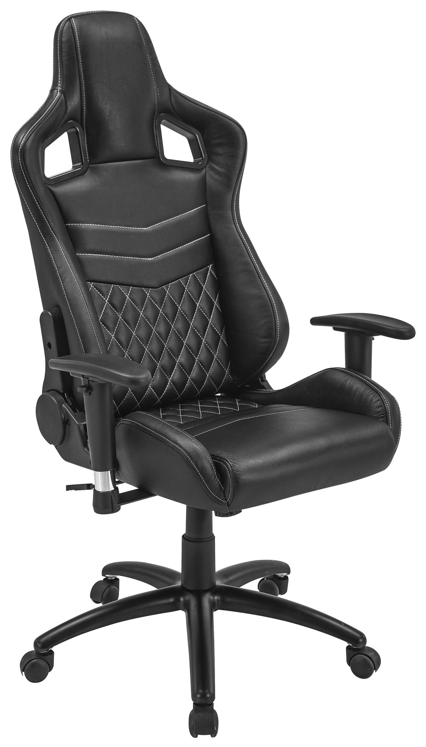 GAMING STOL kovina, umetna masa, tekstil, usnje črna  - črna/bela, Basics, kovina/umetna masa (70/121-129/67cm) - Novel