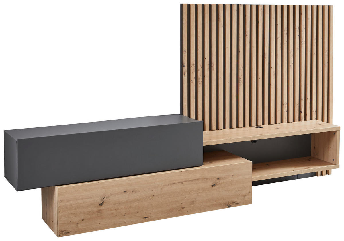 WOHNWAND  in Grau, Eiche Artisan 288,5/152,5/42,5 cm  - Eiche Artisan/Grau, Modern, Holzwerkstoff (288,5/152,5/42,5cm) - Carryhome