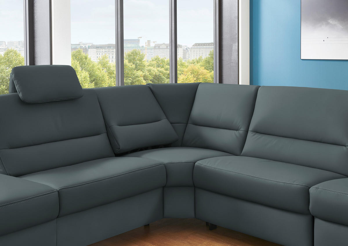 ECKSOFA in Echtleder Blaugrau  - Blaugrau/Alufarben, Basics, Leder/Metall (249/290cm) - Beldomo Premium