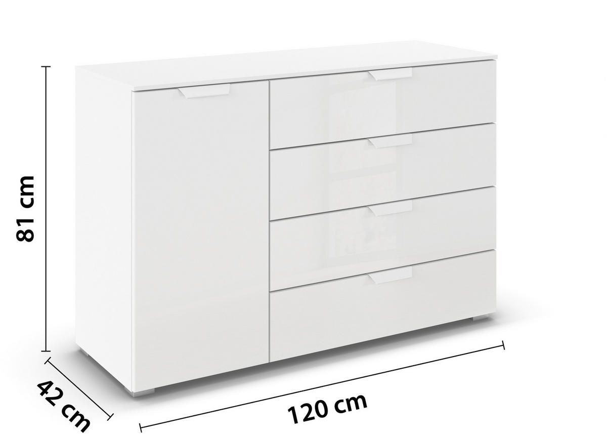 KOMMODE 120/81/42 cm  in Weiss  - Weiss, Design, Glas/Holzwerkstoff (120/81/42cm) - Carryhome