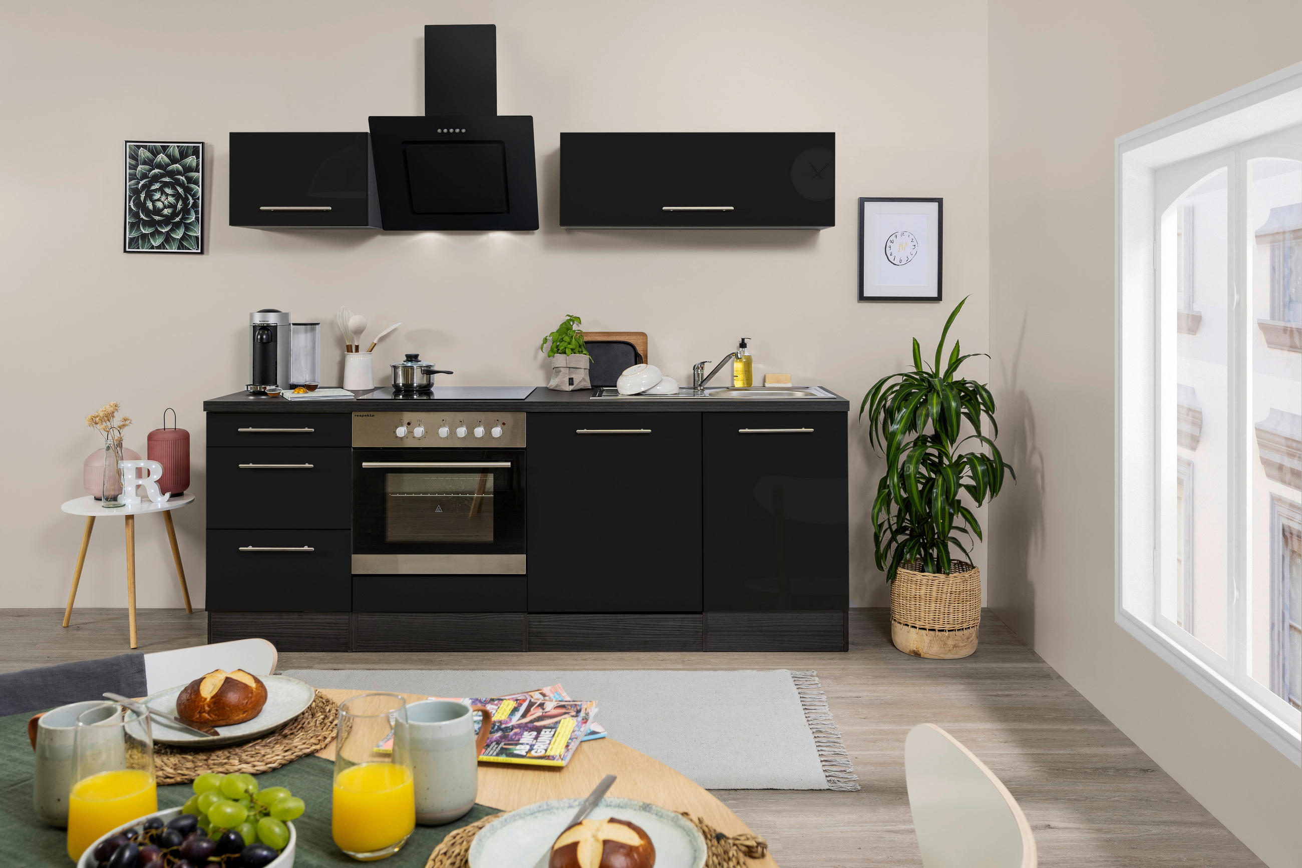 Respekta Küchenblock Premium 2.0 Grau, Schwarz 220 cm