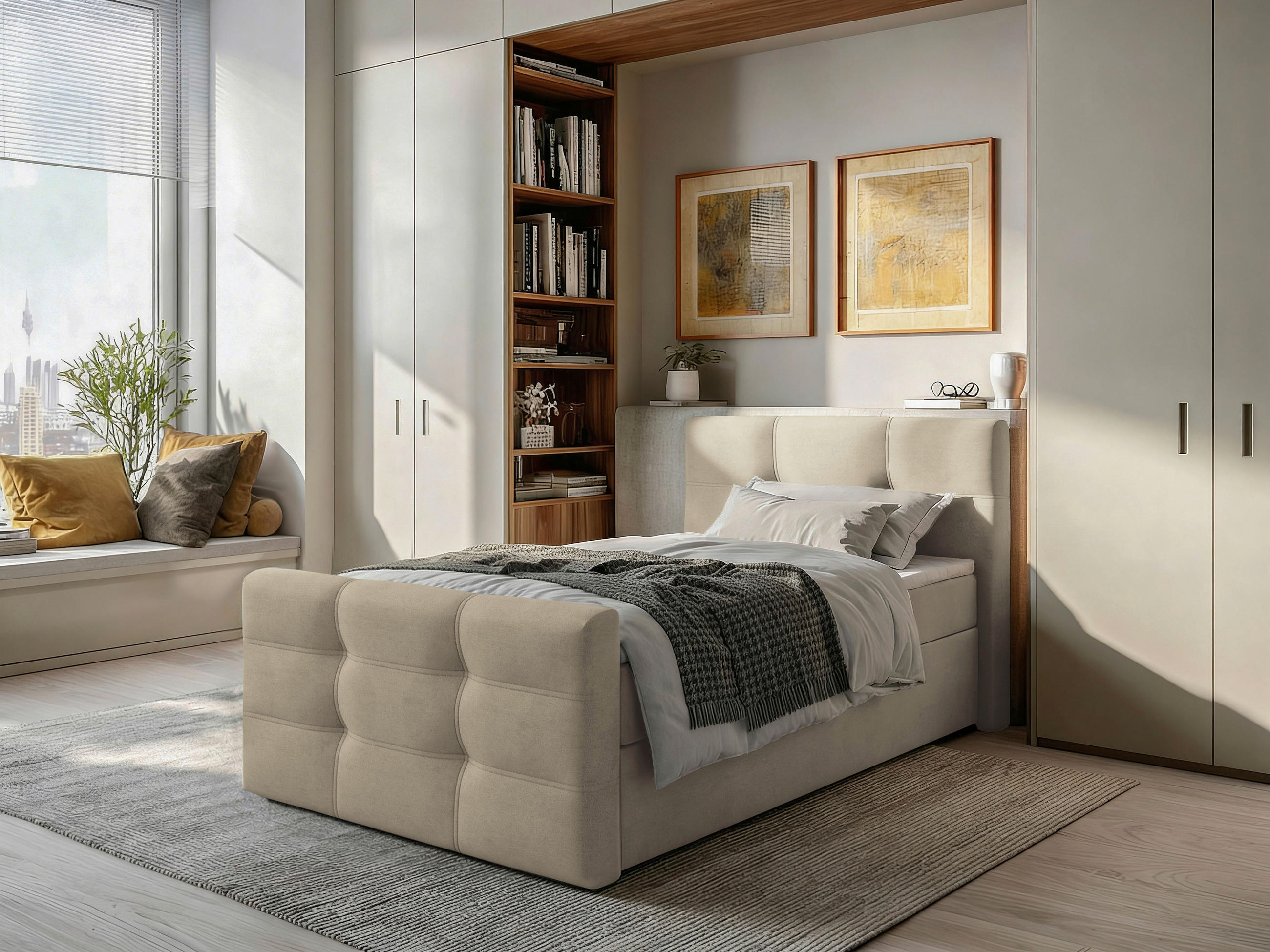 BOXBETT 90/200 cm  Beige  - Beige/Schwarz, Basics, Kunststoff/Textil (90/200cm) - Chameo