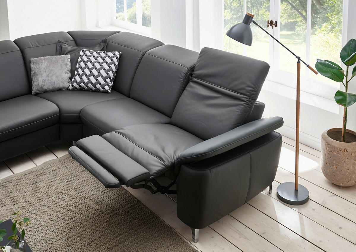 ECKSOFA Anthrazit Echtleder  - Chromfarben/Anthrazit, KONVENTIONELL, Leder/Metall (242/289cm) - Cantus