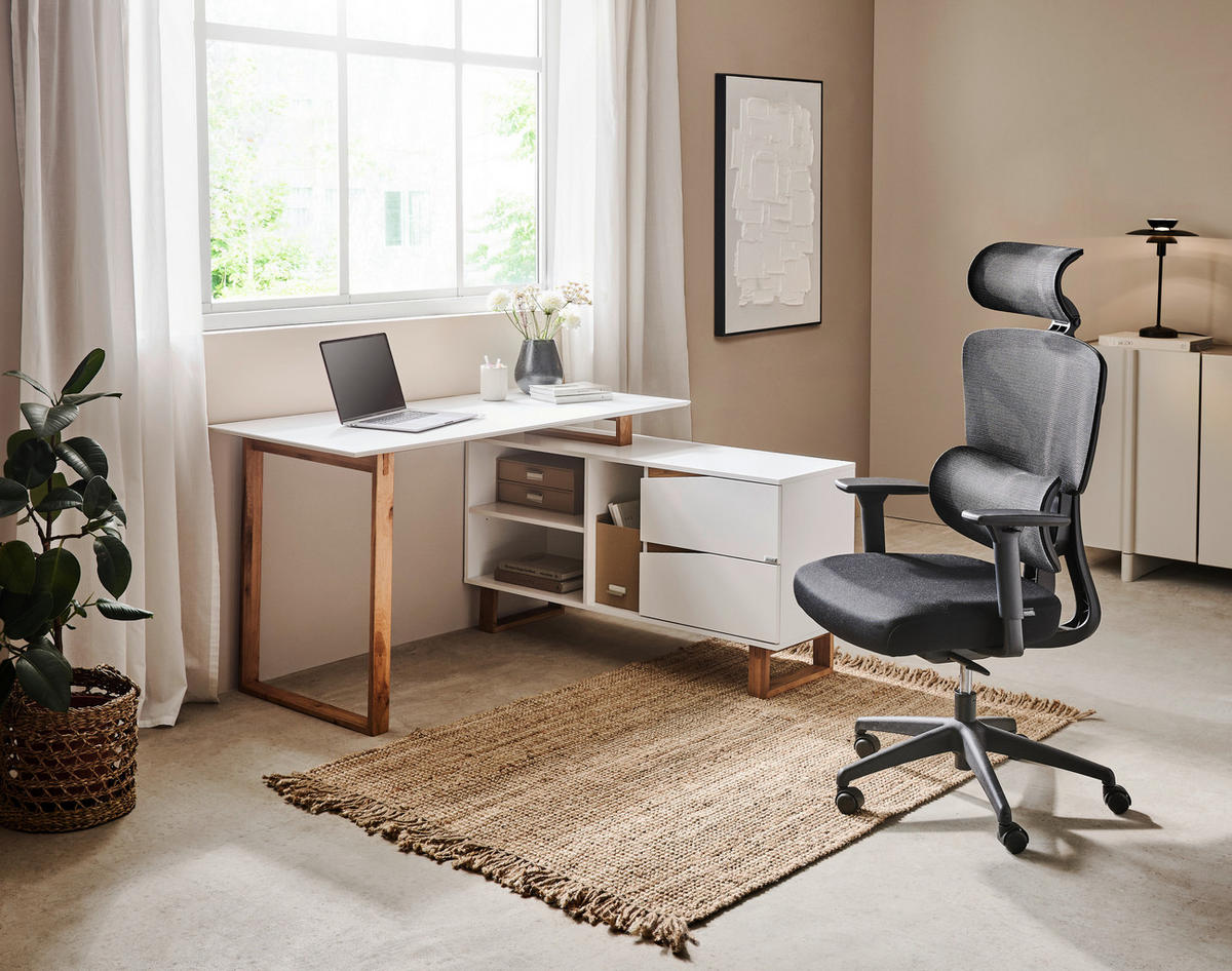 ECKSCHREIBTISCH 140/120/75 cm Weiß, Eichefarben Stauraum  - Eichefarben/Weiß, MODERN, Holz/Holzwerkstoff (140/120/75cm) - Venda