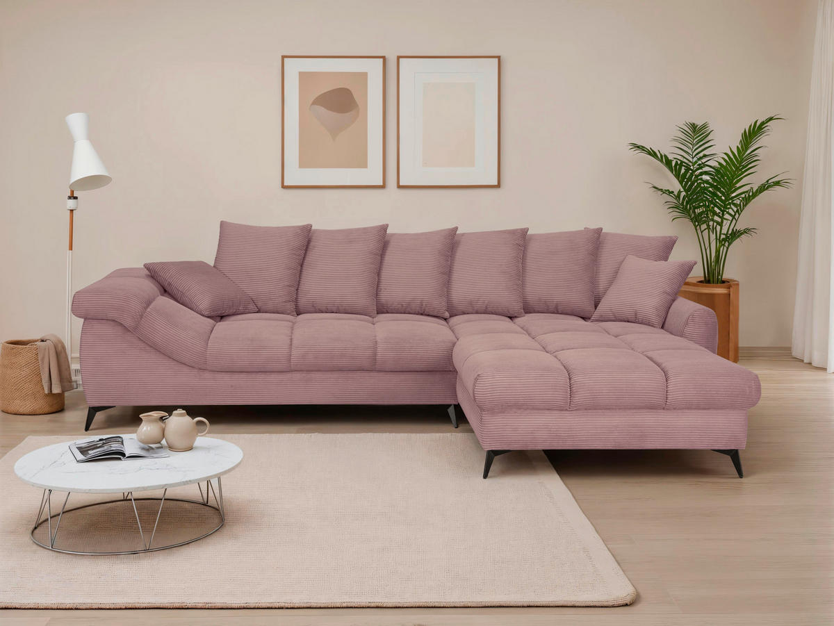 ECKSOFA Lila Cord Rückenkissen, Armlehnenkissen, Rücken echt  - Lila/Schwarz, KONVENTIONELL, Textil/Metall (332/231cm) - Carryhome