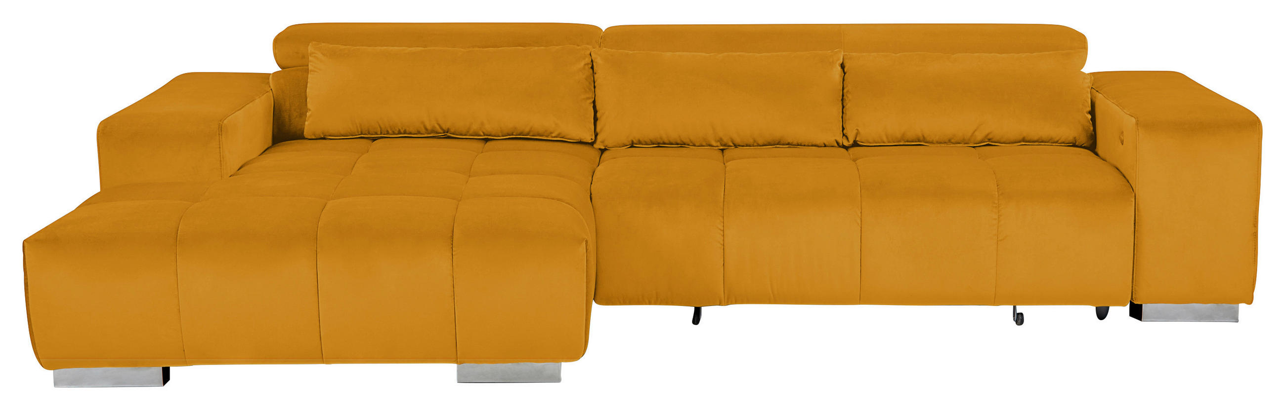 ECKSOFA Currygelb Velours Kopfteilverstellung  - Currygelb/Silberfarben, KONVENTIONELL, Textil/Metall (186/307cm) - Livetastic