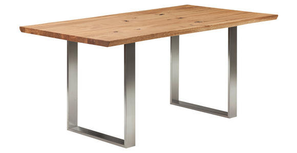 ESSTISCH in Holz 160/90/75 cm  - Edelstahlfarben/Eichefarben, Natur, Holz/Metall (160/90/75cm) - Linea Natura