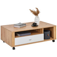 COUCHTISCH 110/65/41 cm rechteckig Weiß, Eichefarben  - Chromfarben/Eichefarben, KONVENTIONELL, Holzwerkstoff/Kunststoff (110/65/41cm) - Ti'me