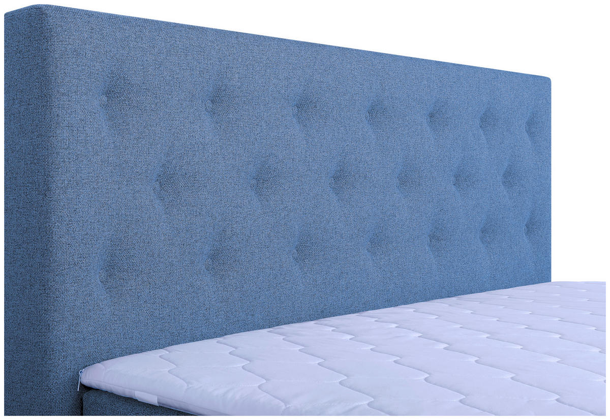 BOXSPRINGBETT 180/200 cm,  in Blau, Topper, Matratzen, H3 = fest  - Chromfarben/Blau, MODERN, Holzwerkstoff/Textil (180/200cm) - MID.YOU