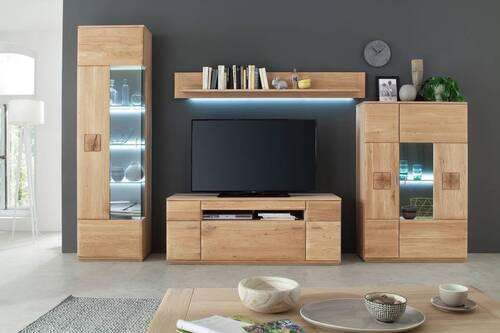 MEDIABÄNK i massiv ek ekfärgad - nickelfärgad/ekfärgad, Design, metall/trämaterial (150/58/50cm) - Livetastic