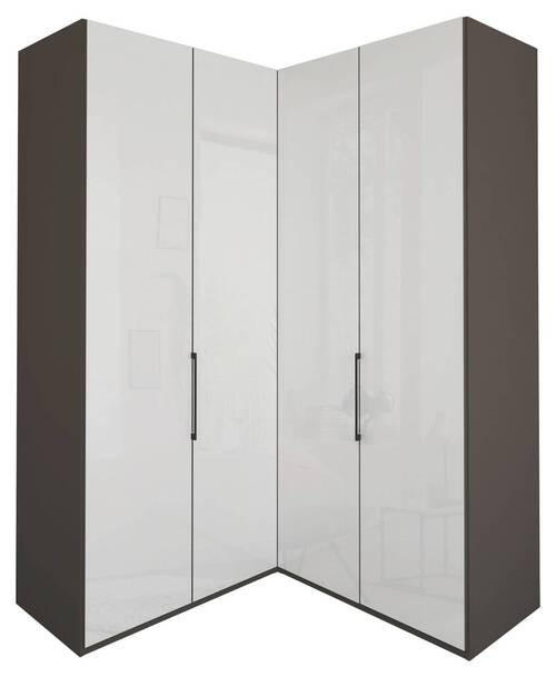 ECKKLEIDERSCHRANK 157/236/157 cm Weiß, Graubraun  - Schieferfarben/Graubraun, KONVENTIONELL, Glas/Holzwerkstoff (157/236/157cm) - Dieter Knoll