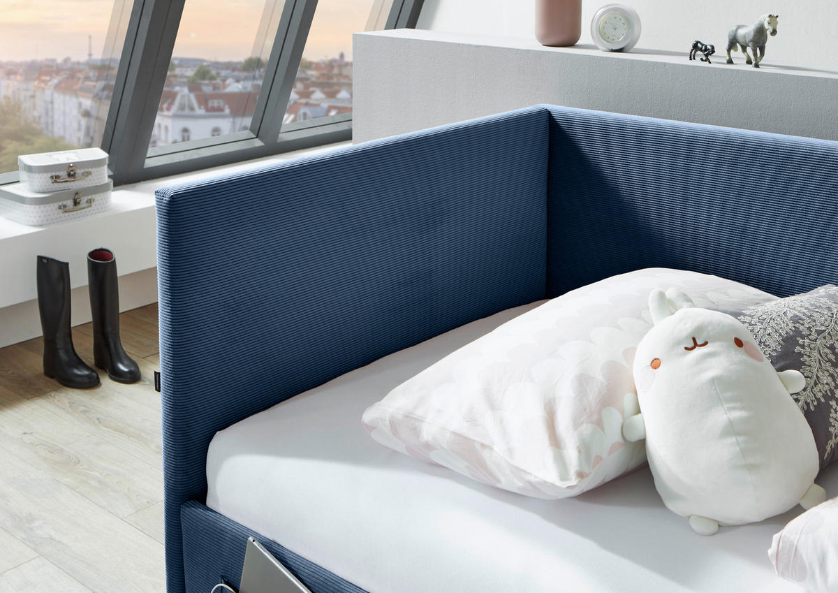 POLSTERLIEGE in Cord Blau  - Blau/Eichefarben, Konventionell, Holz/Textil (140/200cm) - Stylife