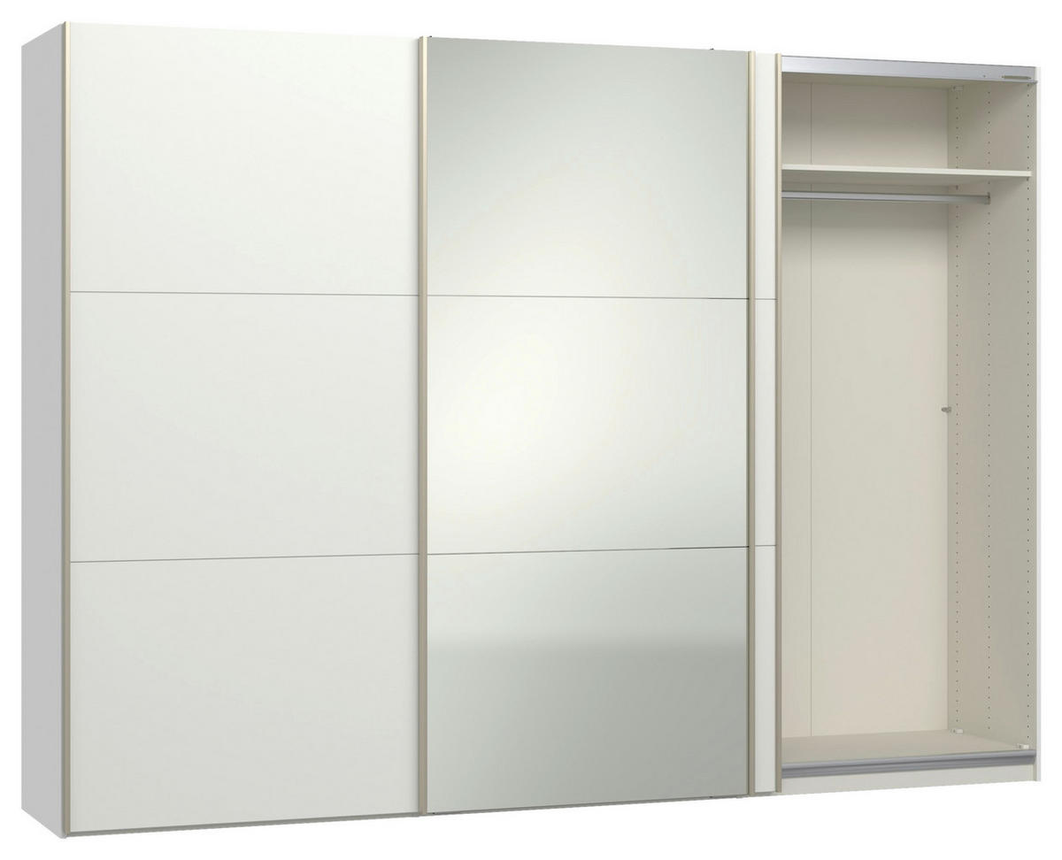 SCHWEBETÜRENSCHRANK 303/220/65 cm 3-türig Weiß  - Edelstahlfarben/Weiß, Design, Glas/Holzwerkstoff (303/220/65cm) - Jutzler
