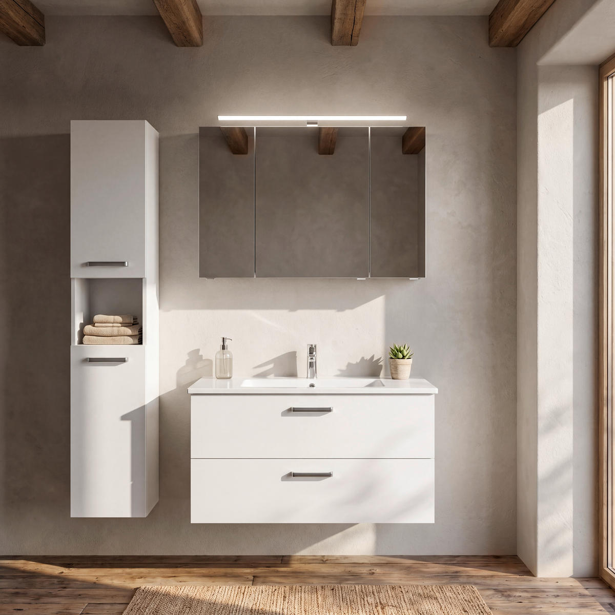 BADEZIMMER 3-teilig  in 100 cm  - Chromfarben/Weiß, Design, Glas/Keramik (100cm) - Xora