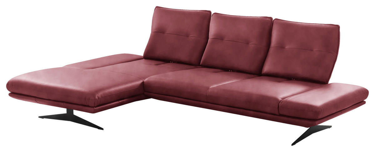 ECKSOFA Kirschrot Echtleder Armteilverstellung, Kopfteilverstellung, Sitztiefenverstellung  - Schwarz/Kirschrot, Design, Leder/Metall (180/291cm) - Celina Home