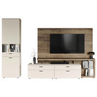 WOHNWAND  in Eichefarben, Sandfarben  300/205,2/58,5 cm    - Sandfarben/Eichefarben, Design, Glas/Holzwerkstoff (300/205,2/58,5cm) - Celina Home