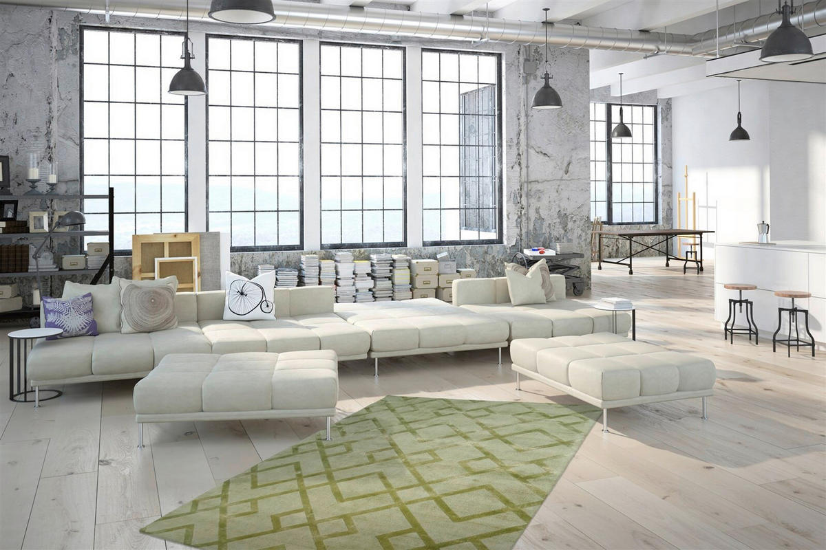 HANDWEBTEPPICH  Wohnzimmer 160/230 cm Grün rechteckig  - Grün, Basics, Textil (160/230cm) - Kayoom