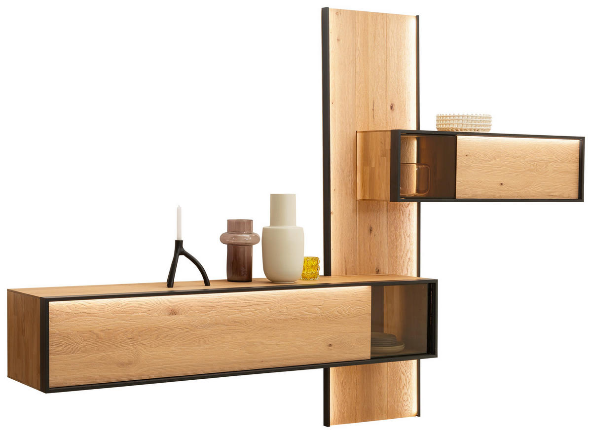 WOHNWAND  in Eichefarben  307/213/42 cm  - Eichefarben, Design, Glas/Holz (307/213/42cm) - Schöner Wohnen