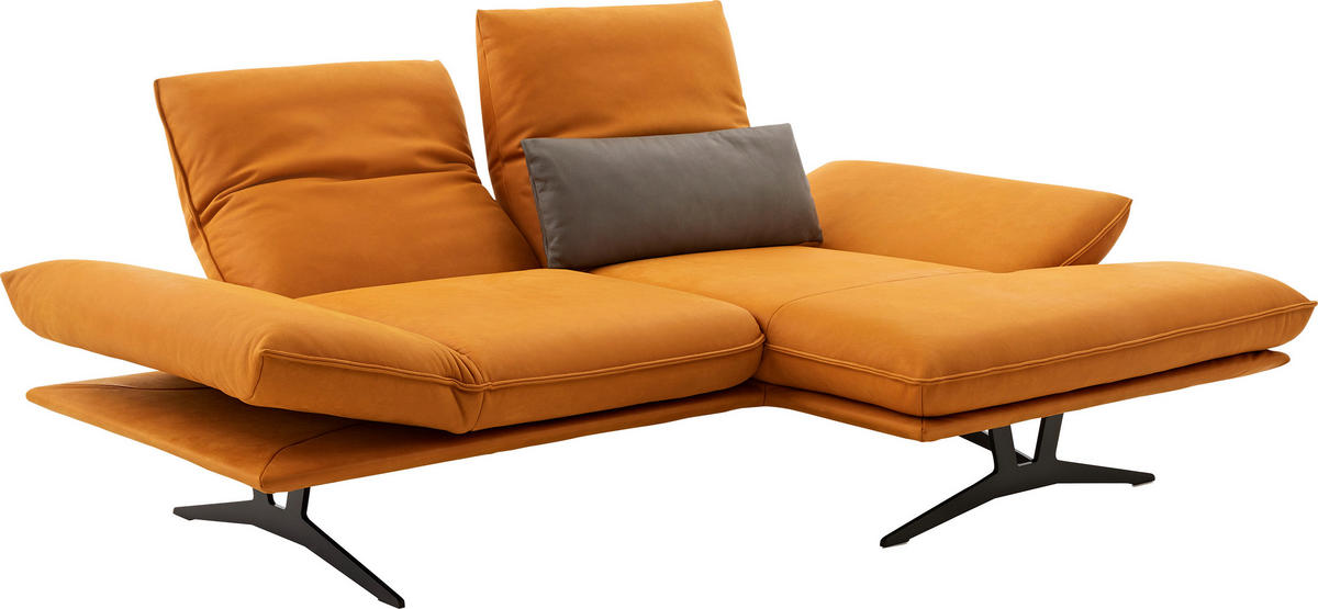 ECKSOFA in Echtleder Currygelb  - Currygelb/Schwarz, Design, Leder/Metall (210/130cm) - Dieter Knoll